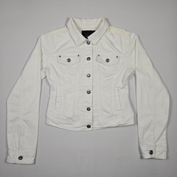 Daytrip White Jean Jacket Womens Size M Lace Back Embellished Boho Streetwear - Picture 6 of 12